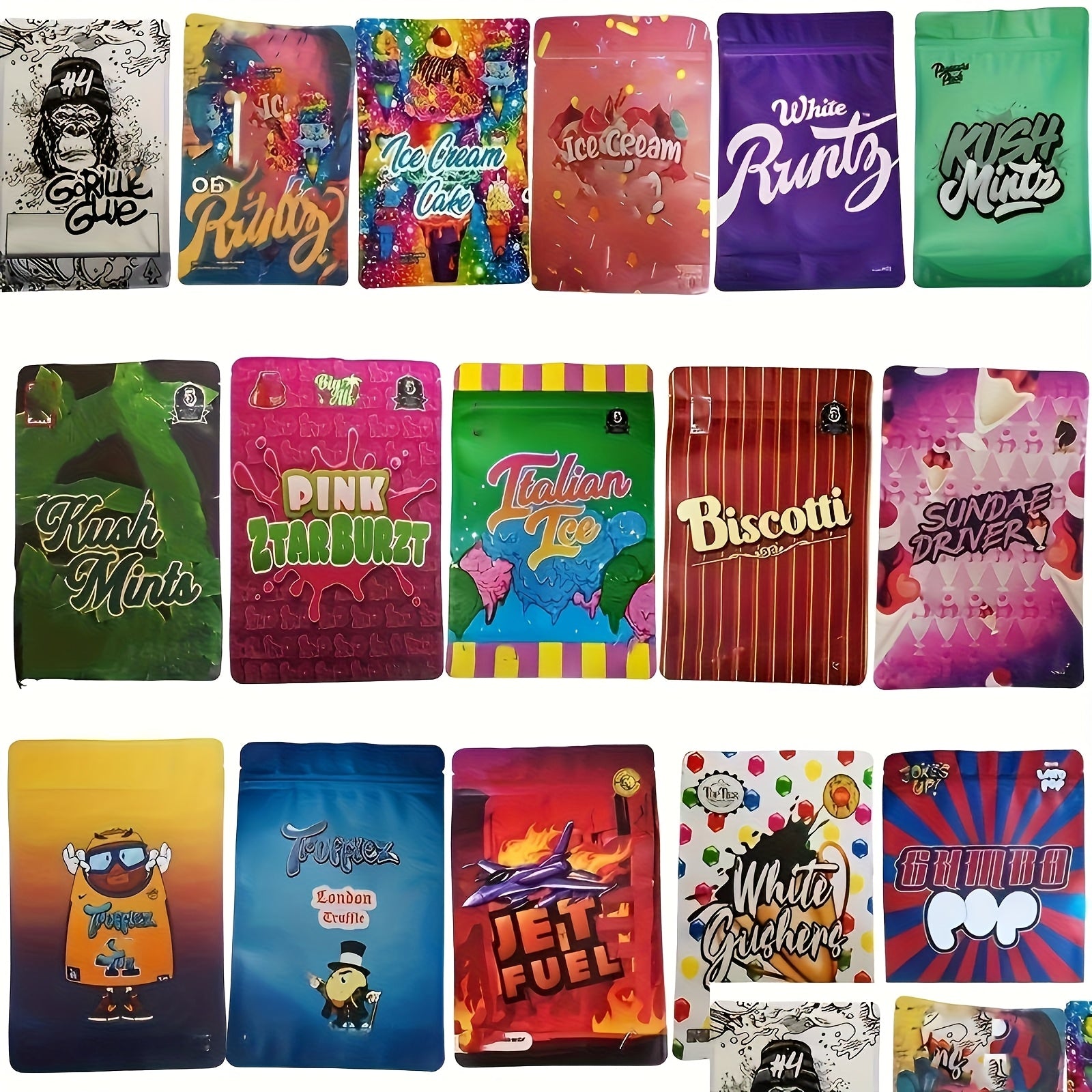 100pcs Polyester Film Bags -3.5g Mylar Bags, Gift Bags, Storage Bags, Plastic Bags, Reusable Zipper Bags, Suitable for Gift Packaging, Candy And Snack Storage And Festival Gift Packaging, Very Suitable for Event Parties, 10 Random Styles Mixed -10