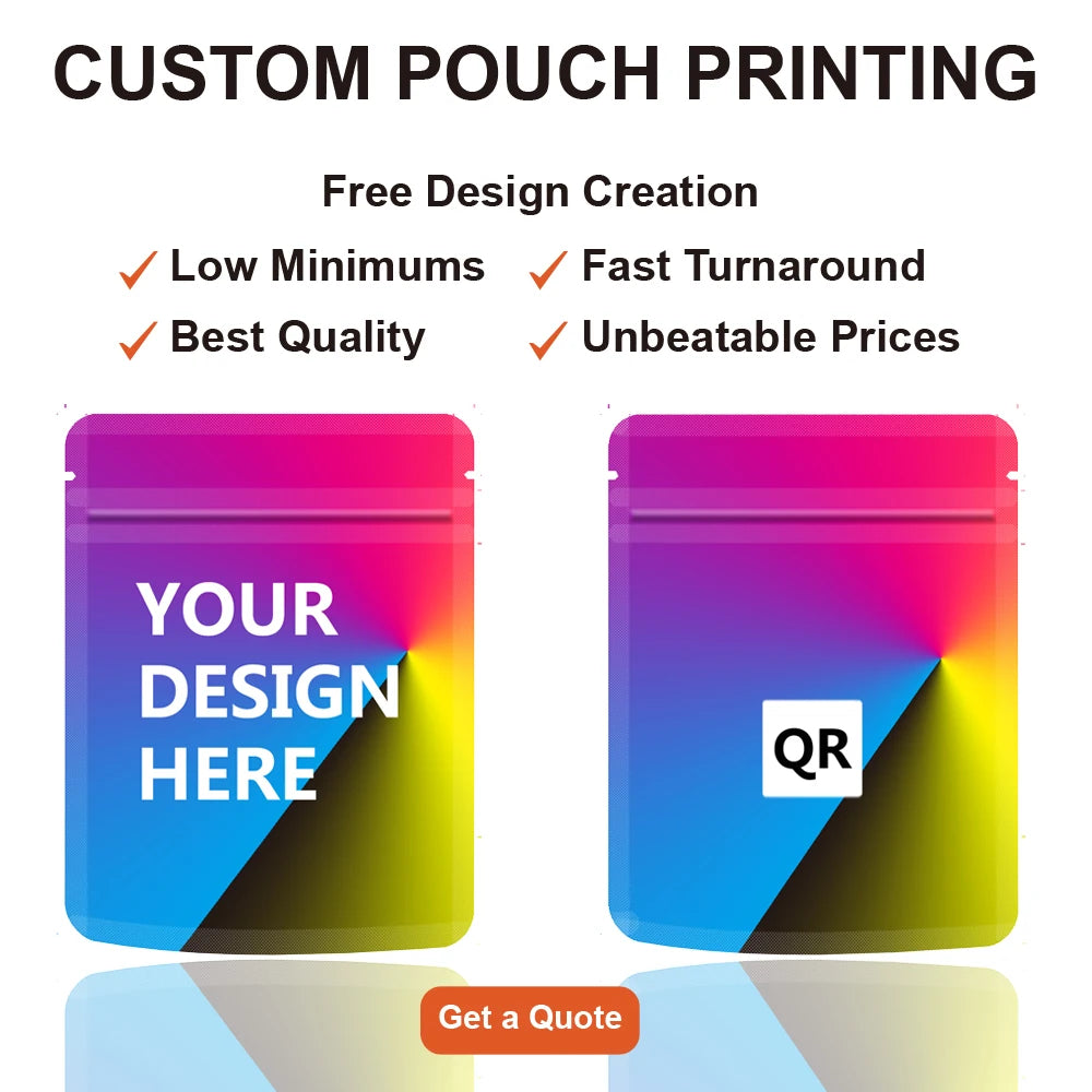 Custom Mylar Bags With Logo 500 PCS Free Design Creation Pro Packaging Digitally Printed Your Zipper Bags 1-3.5G Your Design QR