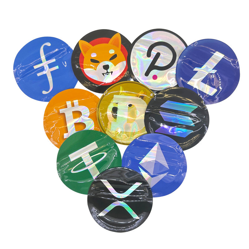 100 pcs 1g Mylar Bags Holographic Crypto Bitcoin BTC USDT XRP LTC ETH OKB Cryptocurren Smell Proof Zip lock Pouch Small Bags