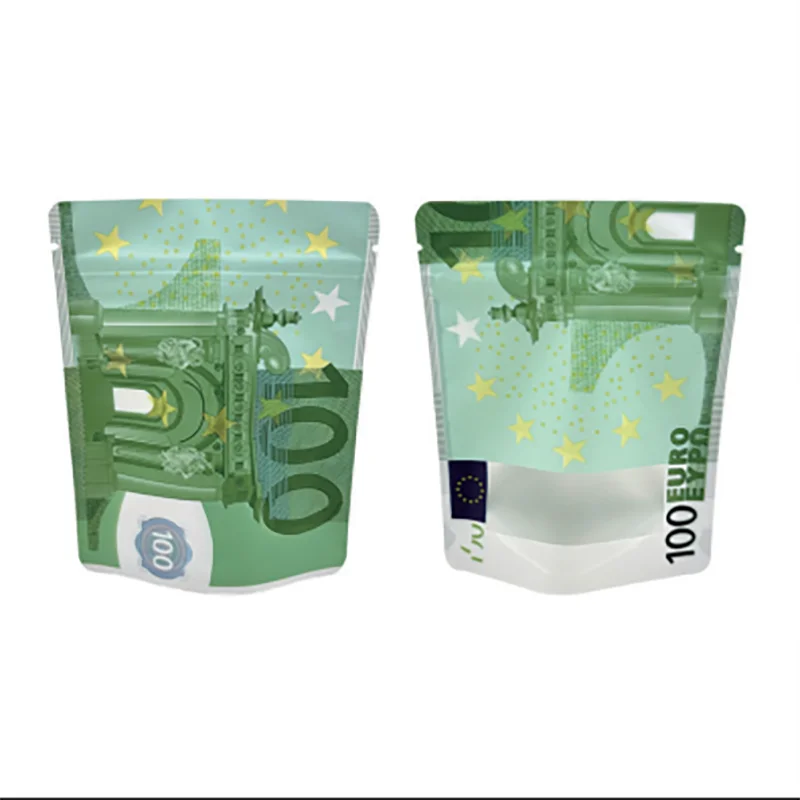 Empty 1g 3.5g Gummy Candy Mylar Bag Edible Gummies Package Euro Bill Paper Money Design Ziplock Smell-proof Plastic Foil Doypack