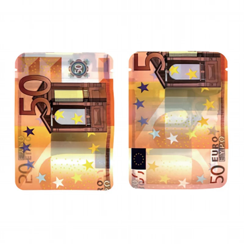 Empty 1g 3.5g Gummy Candy Mylar Bag Edible Gummies Package Euro Bill Paper Money Design Ziplock Smell-proof Plastic Foil Doypack