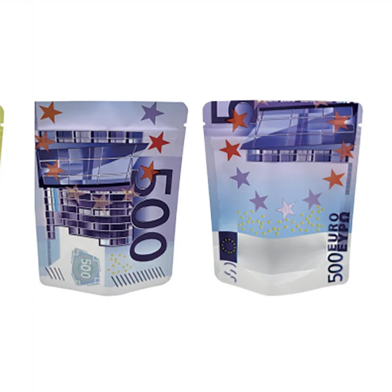 Empty 1g 3.5g Gummy Candy Mylar Bag Edible Gummies Package Euro Bill Paper Money Design Ziplock Smell-proof Plastic Foil Doypack