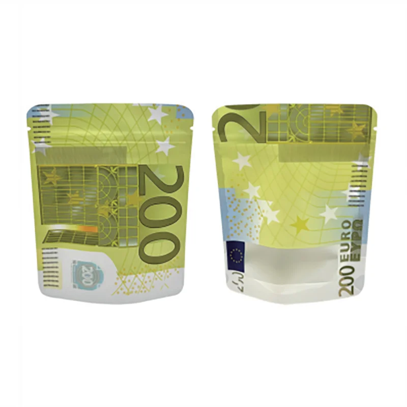 Empty 1g 3.5g Gummy Candy Mylar Bag Edible Gummies Package Euro Bill Paper Money Design Ziplock Smell-proof Plastic Foil Doypack