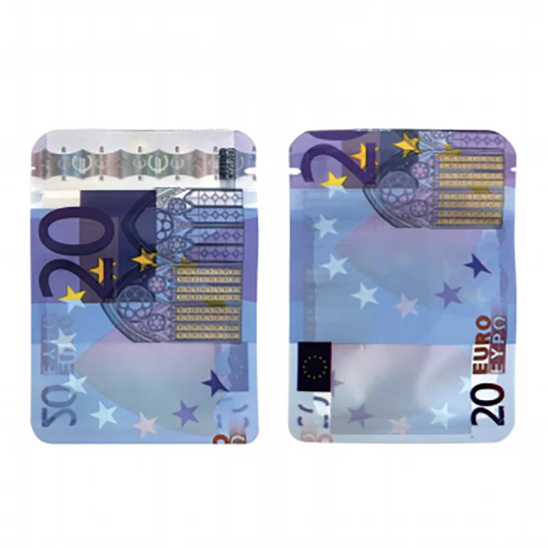 Empty 1g 3.5g Gummy Candy Mylar Bag Edible Gummies Package Euro Bill Paper Money Design Ziplock Smell-proof Plastic Foil Doypack