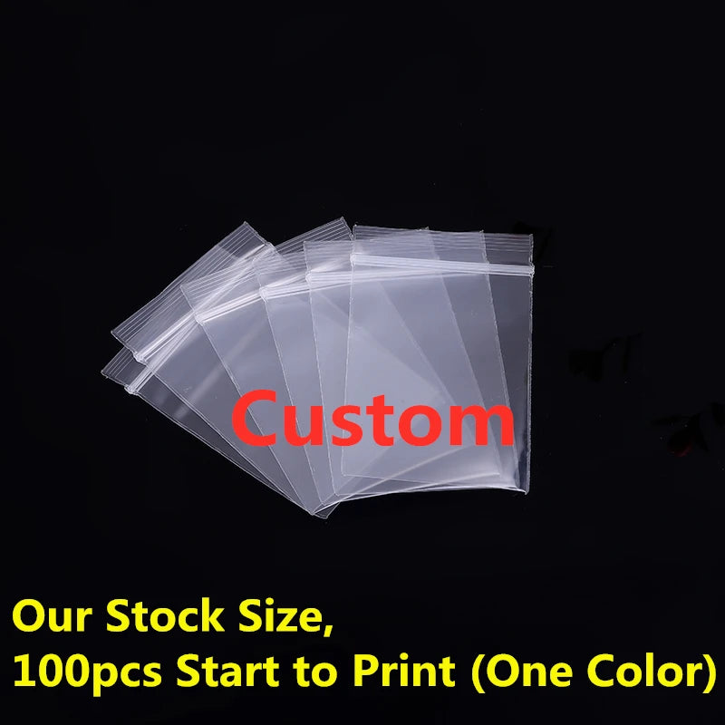 StoBag 100pcs Transparent Small Zippered Plastic Bag Reclosable Thick Clear Jewelry Gift Food Pouch Custom Print Logo(Extra Fee)