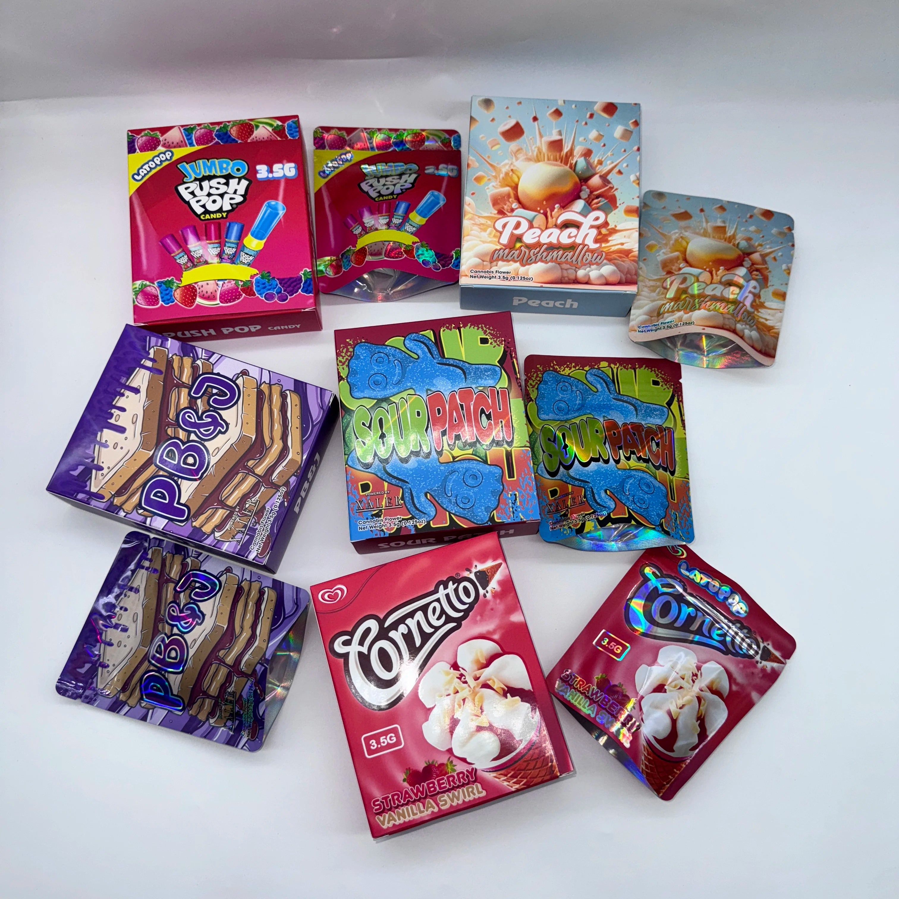 3.5G Cereal Paper Box Custom Printed Holographic die cut special shaped Packaging Display Paper Box for 3.5G Mylar Bag with Box