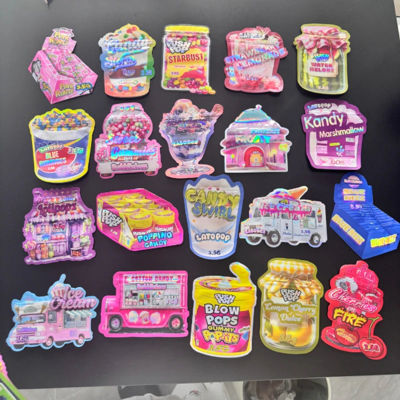 In Stock Custom Holographic Custom Mylar Bags 3.5g Die Cut  Packing Plastic Bags Cookie 1g 2g 3.5g Mylar Bags