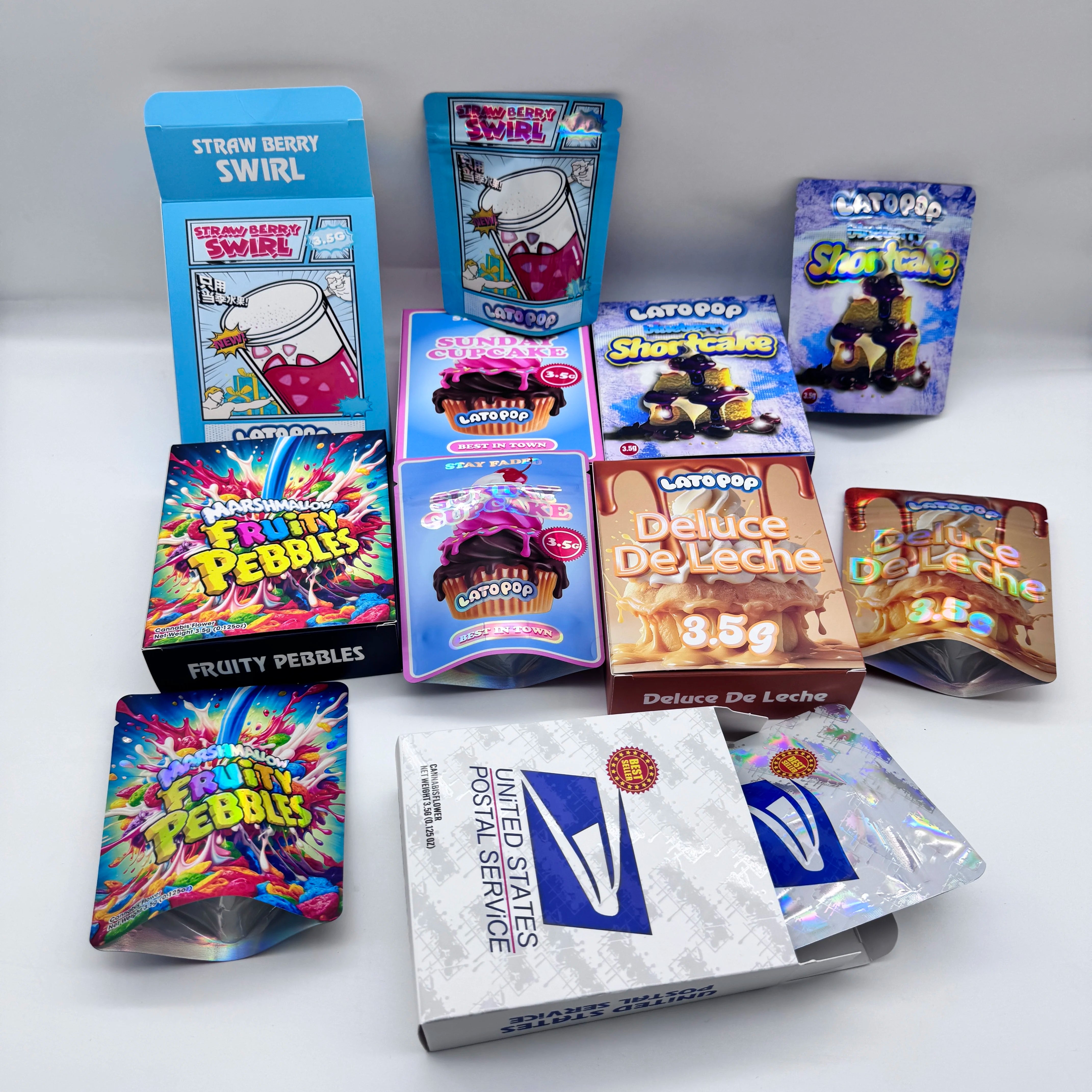3.5G Cereal Paper Box Custom Printed Holographic Retail Food Packaging Display Paper Box for 3.5G Mylar Bags