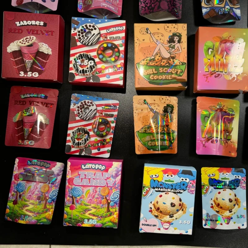 3.5G Cereal Paper Box Custom Printed Holographic Retail Food Packaging Display Paper Box for 3.5G Mylar Bags
