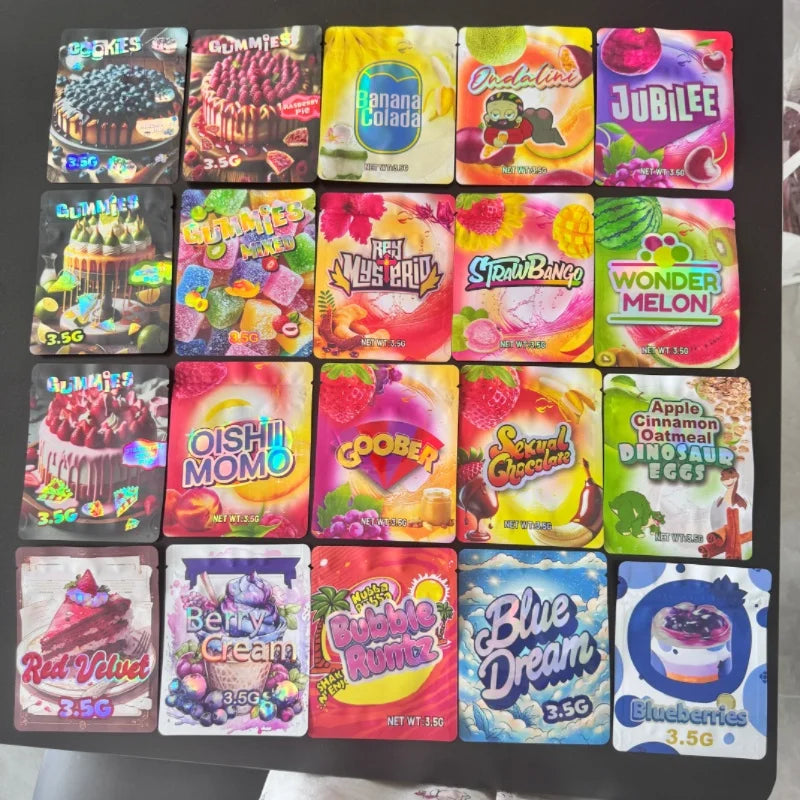 Hot Sales in Stock Thousands of Edibles Packaging Bags Styles Resealable 7g Mylar Bags 28g 3.5g Smell Edibles Packaging