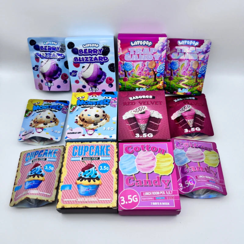 Custom Logo Printed 3.5g 7g Dessert Snack Resealable Zipper Cali Pack Box Glossy Holographic Shape Mylar Bag in Box With Design