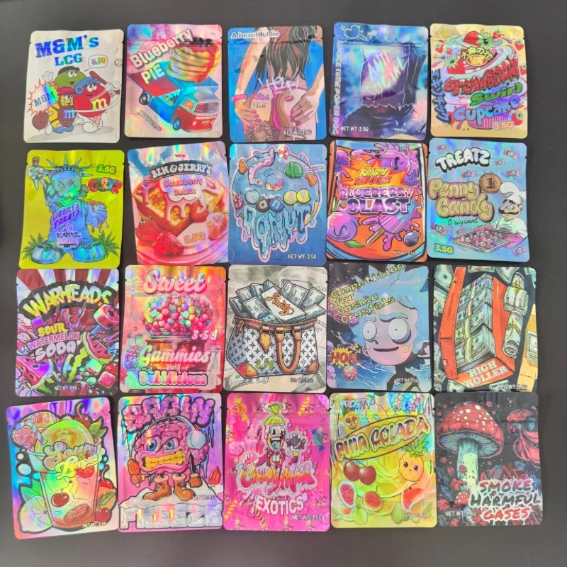 Hot Sales in Stock Thousands of Edibles Packaging Bags Styles Resealable 7g Mylar Bags 28g 3.5g Smell Edibles Packaging
