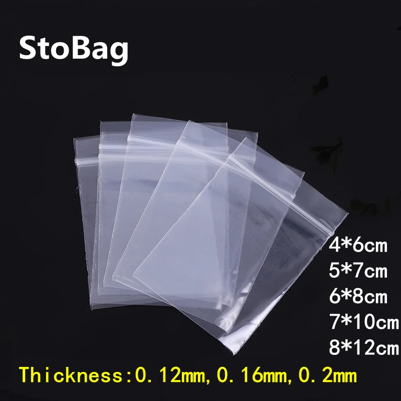 StoBag 100pcs Transparent Small Zippered Plastic Bag Reclosable Thick Clear Jewelry Gift Food Pouch Custom Print Logo(Extra Fee)