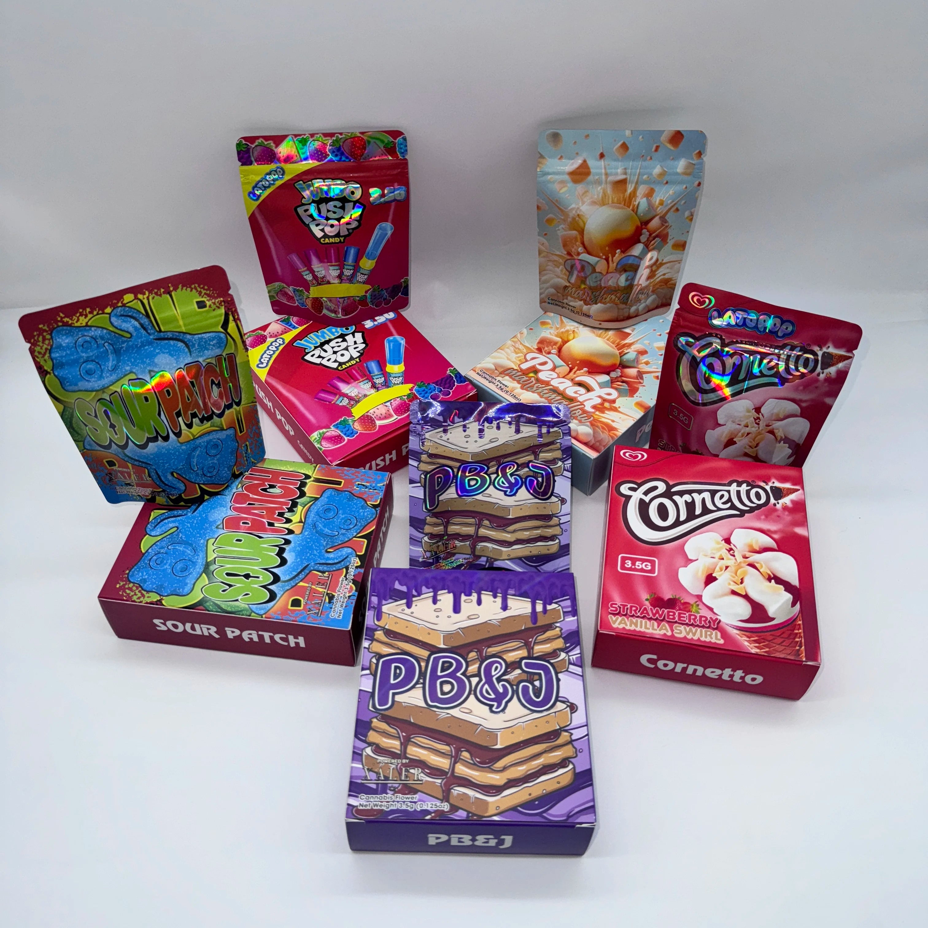 3.5G Cereal Paper Box Custom Printed Holographic die cut special shaped Packaging Display Paper Box for 3.5G Mylar Bag with Box
