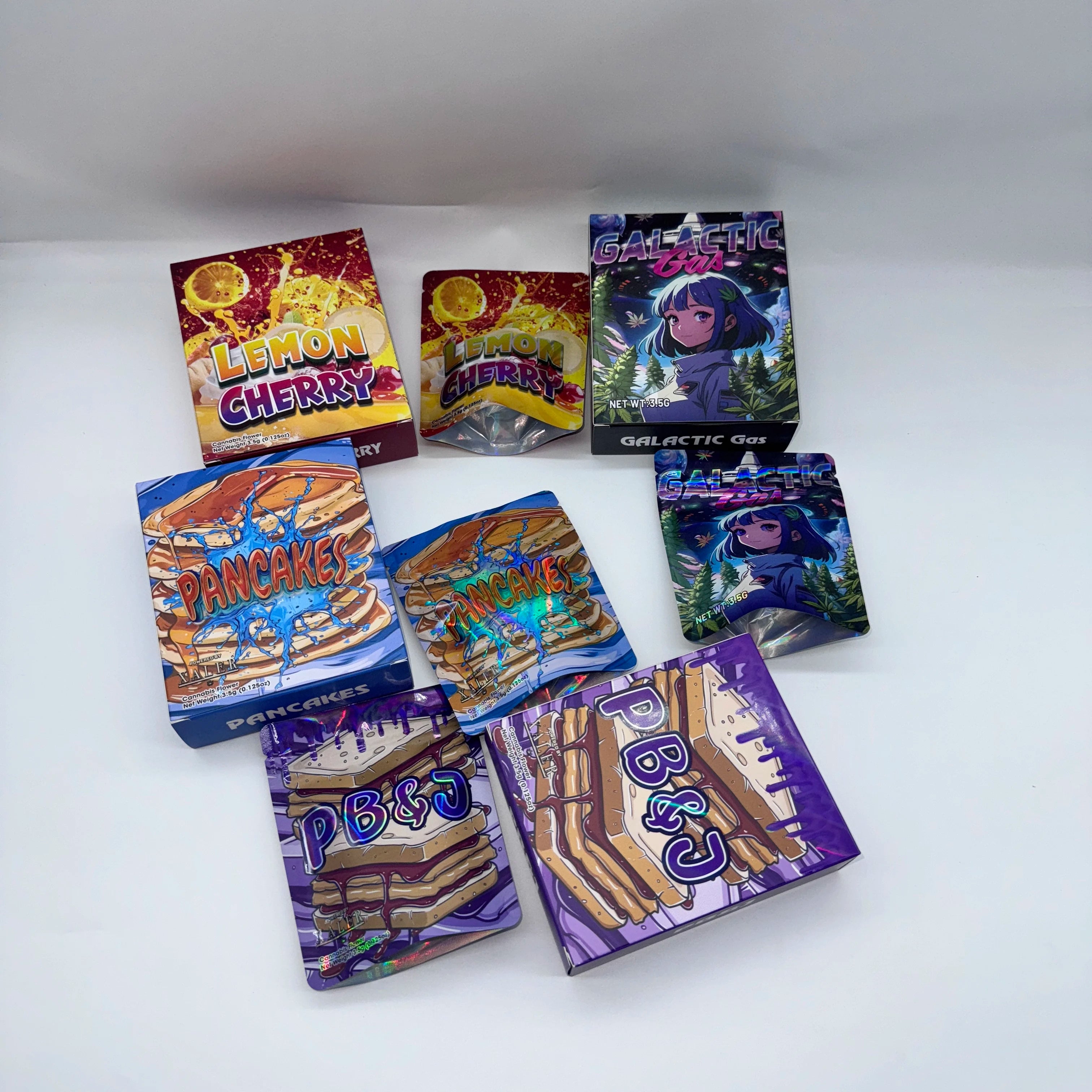 Custom Printed Cardboard Paper Boxes for 3.5g 7g 14g 28g Edible Die Cut Mylar Bags with 3.5g Flower Cereal Boxes