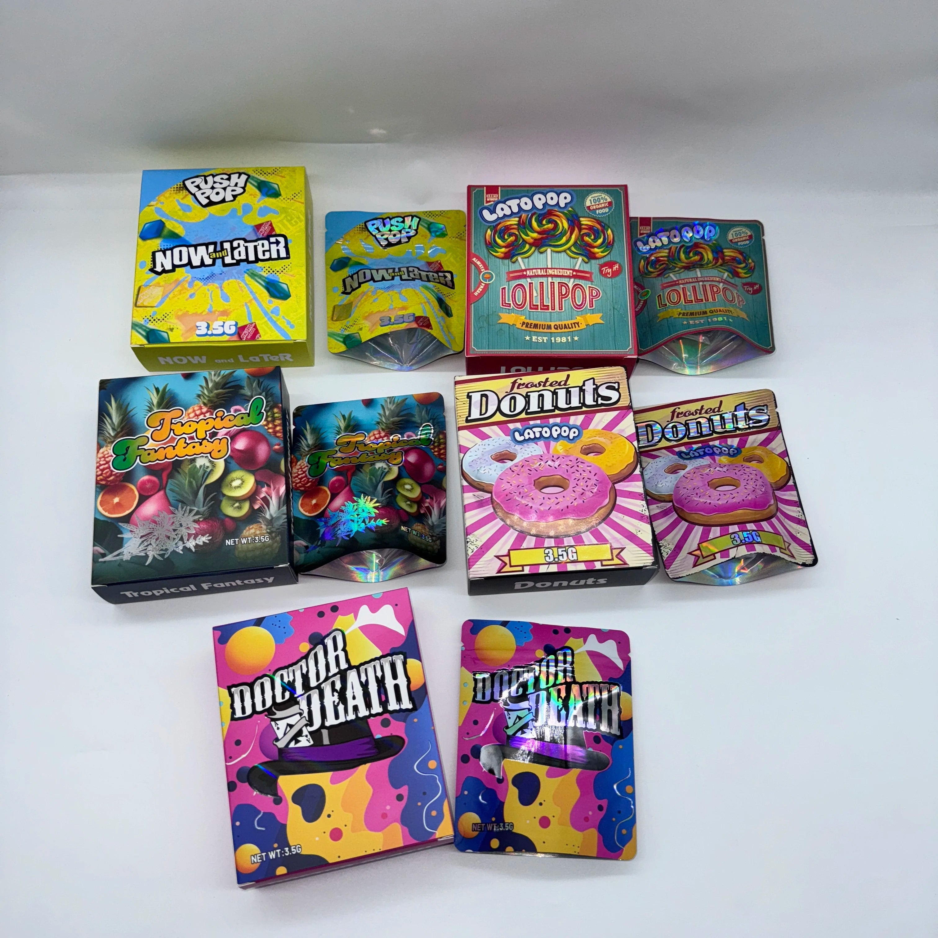 3.5g Hologram Edible Mylar Bag With Box Customized Printed Cardboard Box for Zipper Bags Retail Box for Mylar Bags