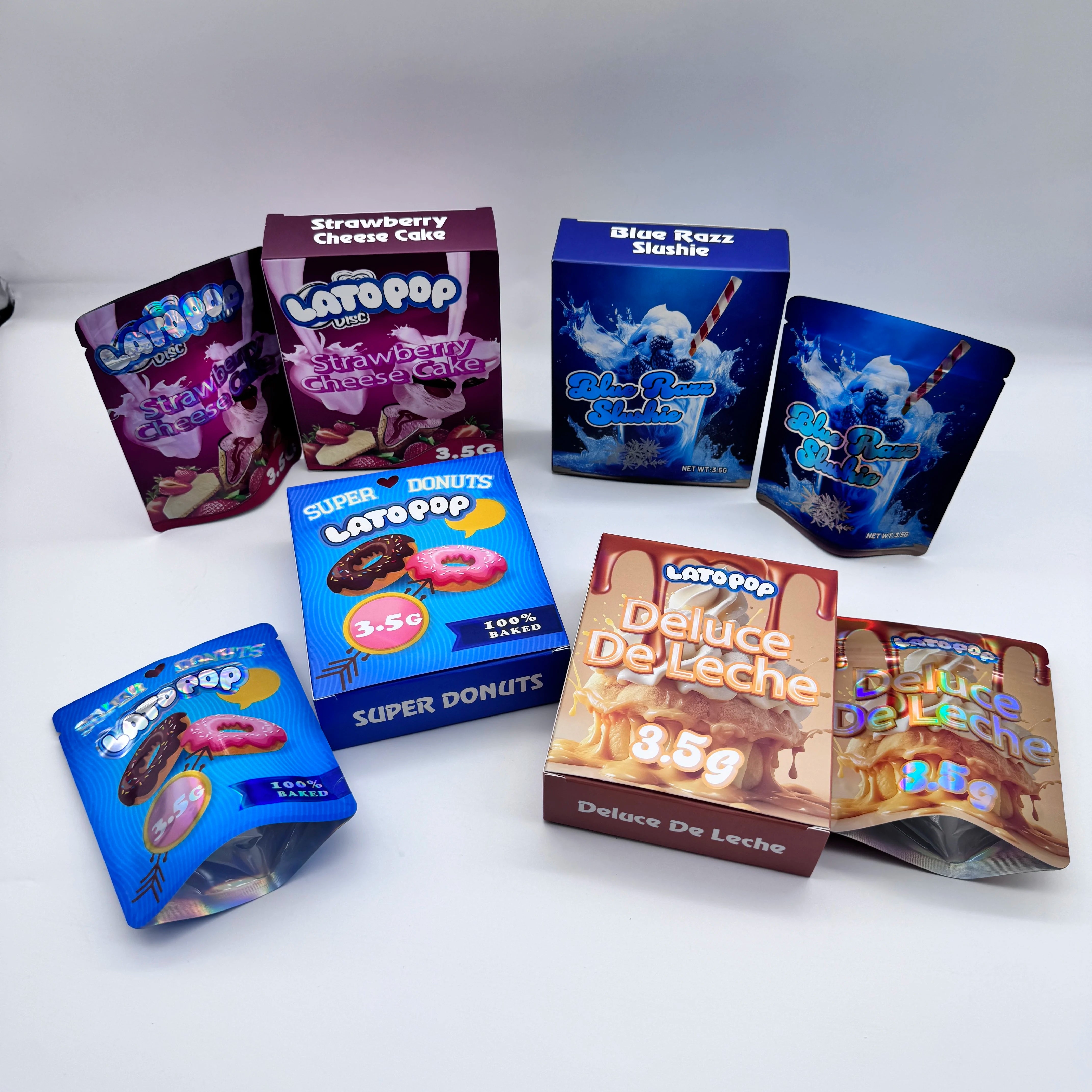 3.5g Hologram Edible Mylar Bag With Box Customized Printed Cardboard Box for Zipper Bags Retail Box for Mylar Bags