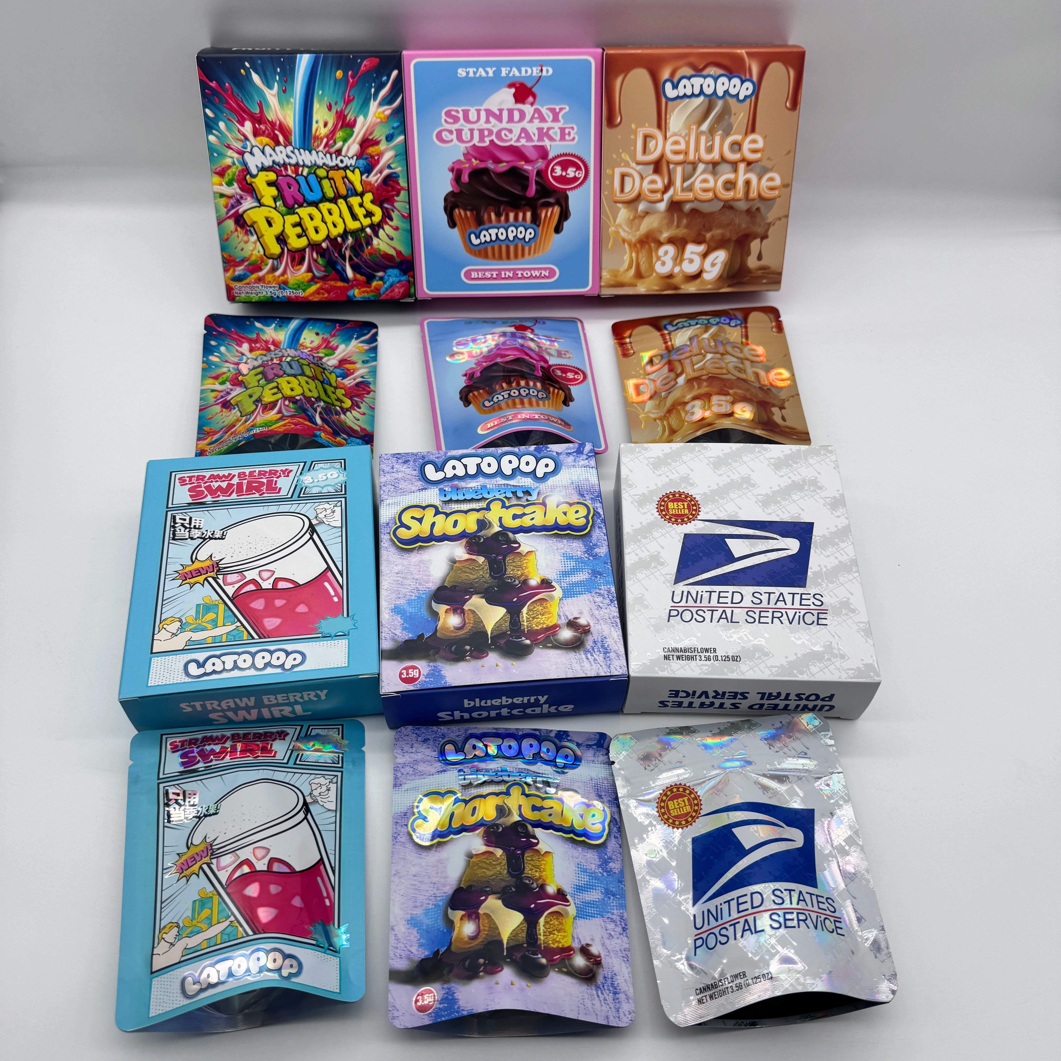 3.5G Cereal Paper Box Custom Printed Holographic Retail Food Packaging Display Paper Box for 3.5G Mylar Bags