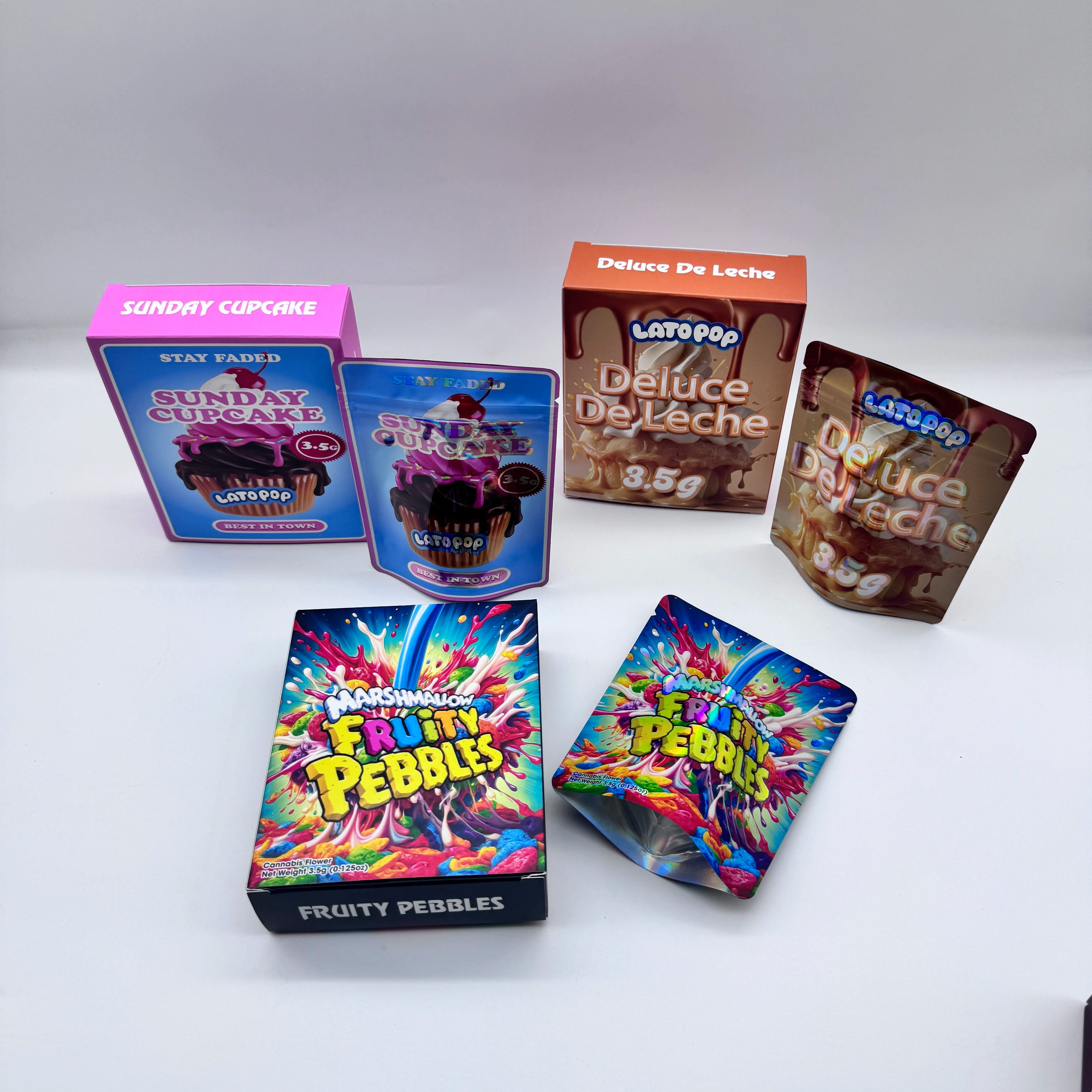 3.5G Cereal Paper Box Custom Printed Holographic Retail Food Packaging Display Paper Box for 3.5G Mylar Bags