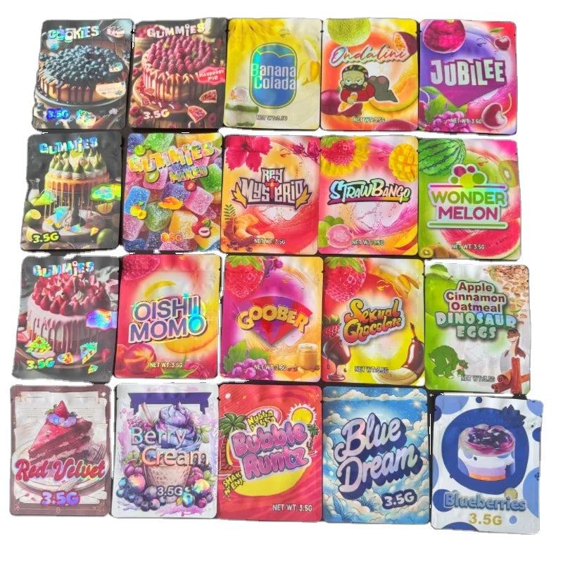 Custom 3.5g Packaging Plastic Bags Cookie Packaging  Box  Die Cut Bags 3.5g Mylar Bags  with Box