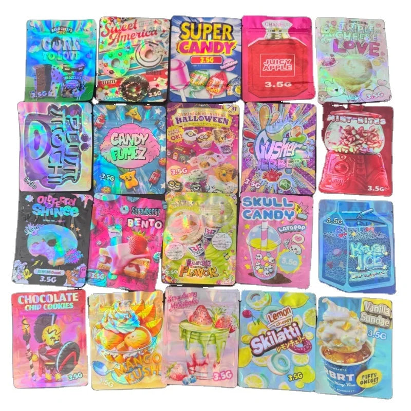 Custom 3.5g Packaging Plastic Bags Cookie Packaging  Box  Die Cut Bags 3.5g Mylar Bags  with Box