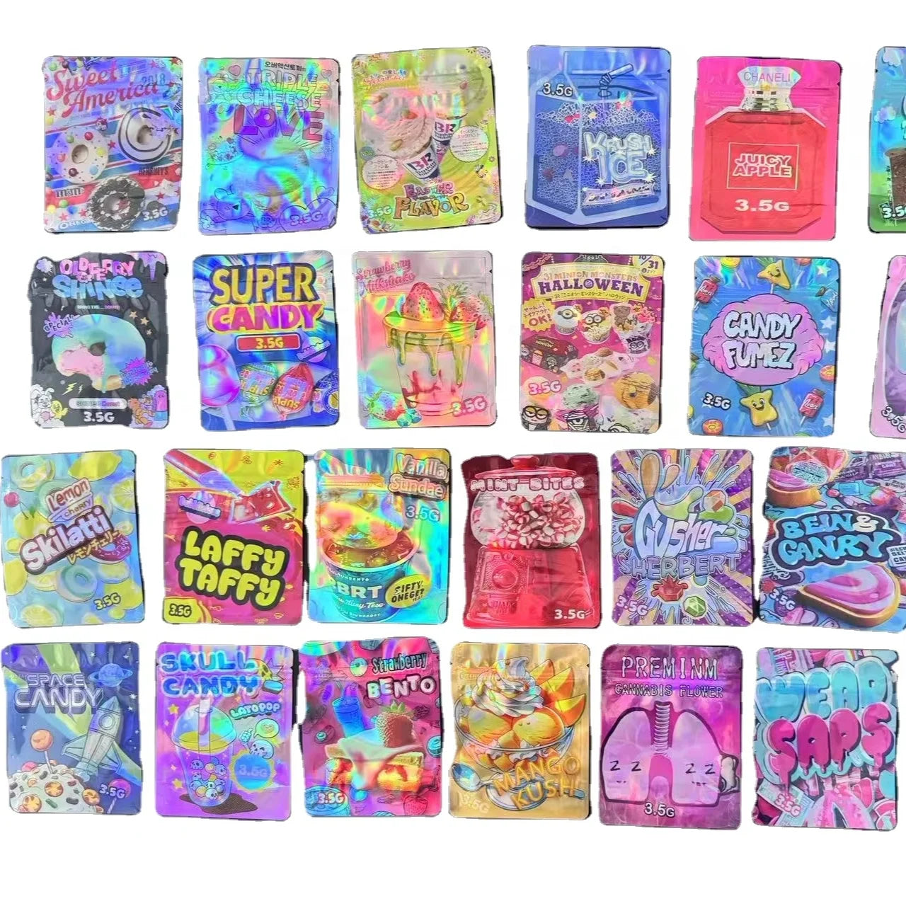 Packaging Die Cut Heat Seal Resealable Stand up Pouch Food Printed 3.5G Pouches Aluminum Plastic Ziplock Custom Mylar Bags