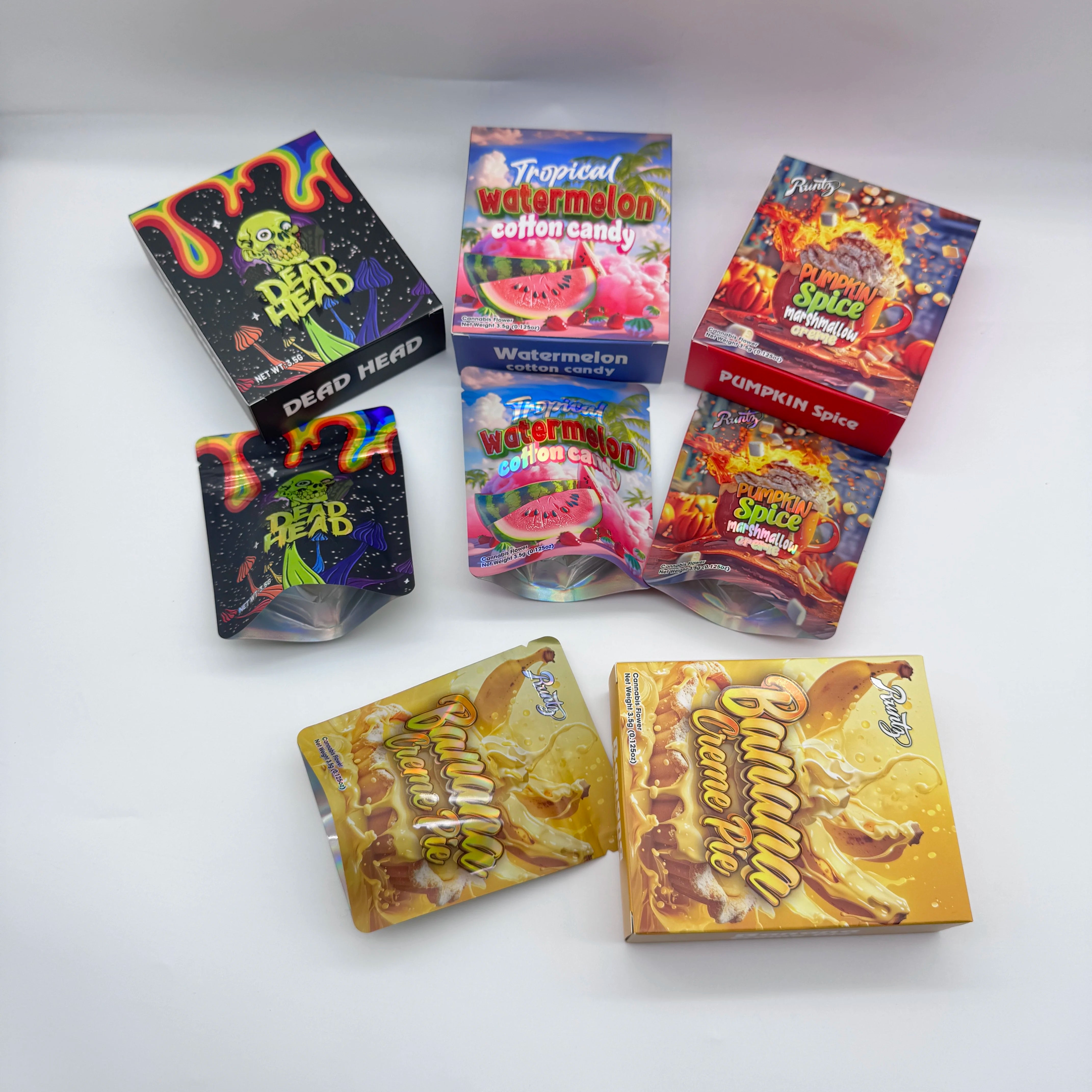 In Stock Custom Holographic  Box for 3.5g Cereal Mylar Bags Combo Packaging