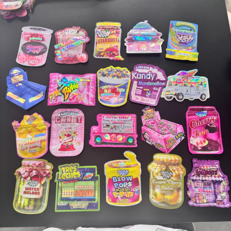 In Stock Custom Holographic Custom Mylar Bags 3.5g Die Cut  Packing Plastic Bags Cookie 1g 2g 3.5g Mylar Bags