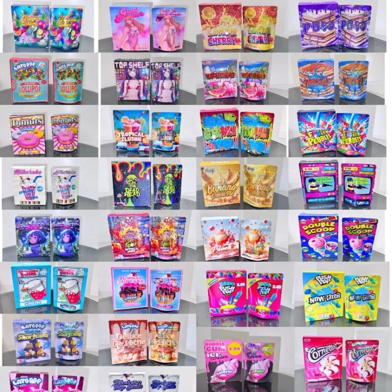 New Design Holographic Exotic Die Cut Zip Lock Mylar Bags with Box Packaging Set