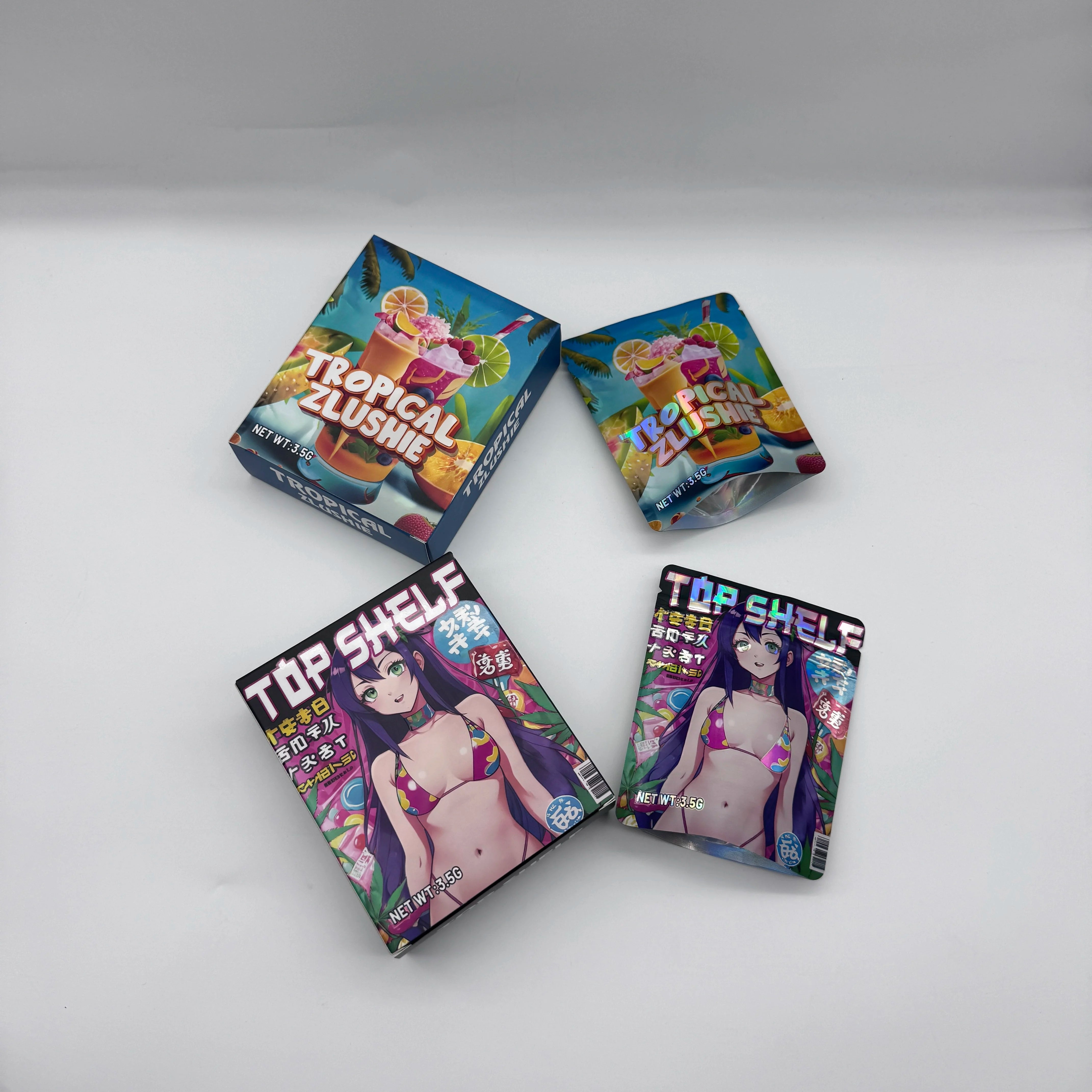 New Designs 3.5G  Paper Box Custom Printed Holographic Retail Food Packaging Display Paper Box for 3.5G Mylar Bag