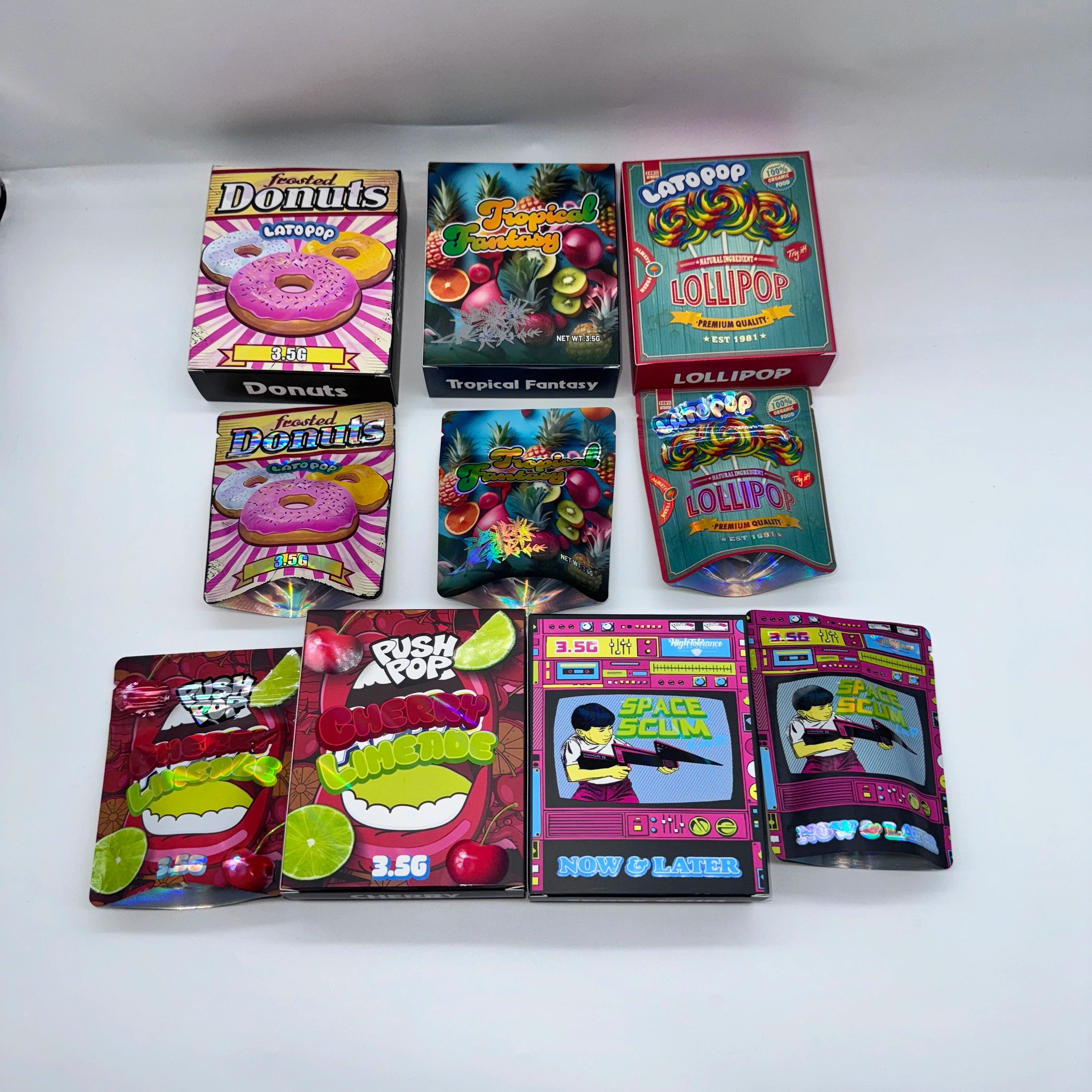 3.5G Cereal Paper Box Custom Printed Holographic die cut special shaped Packaging Display Paper Box for 3.5G Mylar Bag with Box