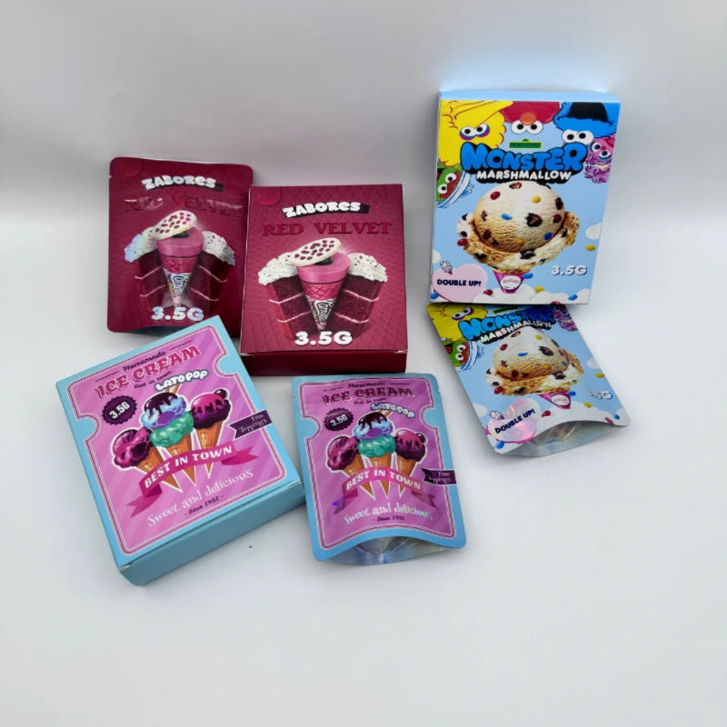 Edible Mylar Bag With Display Boxes Custom Flower Candy Cookie Gummy Packaging Child Resistant 3.5g 7g 14g 28g Cali Bag With Box