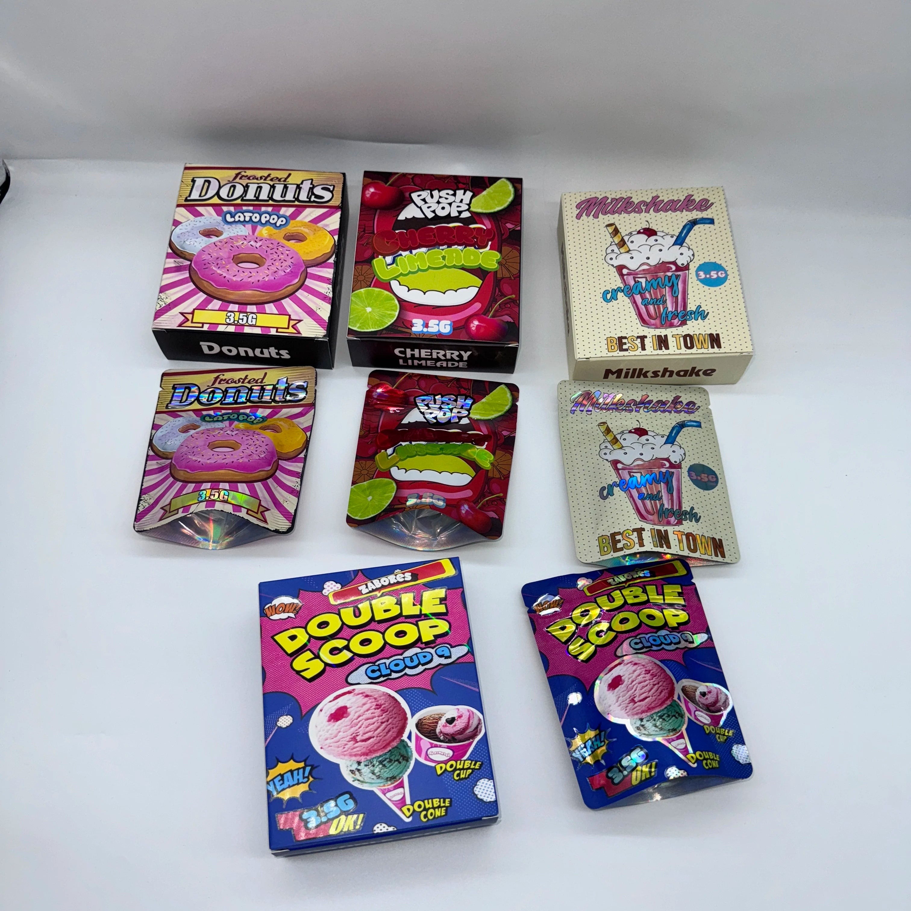 3.5G Cereal Paper Box Custom Printed Holographic die cut special shaped Packaging Display Paper Box for 3.5G Mylar Bag with Box