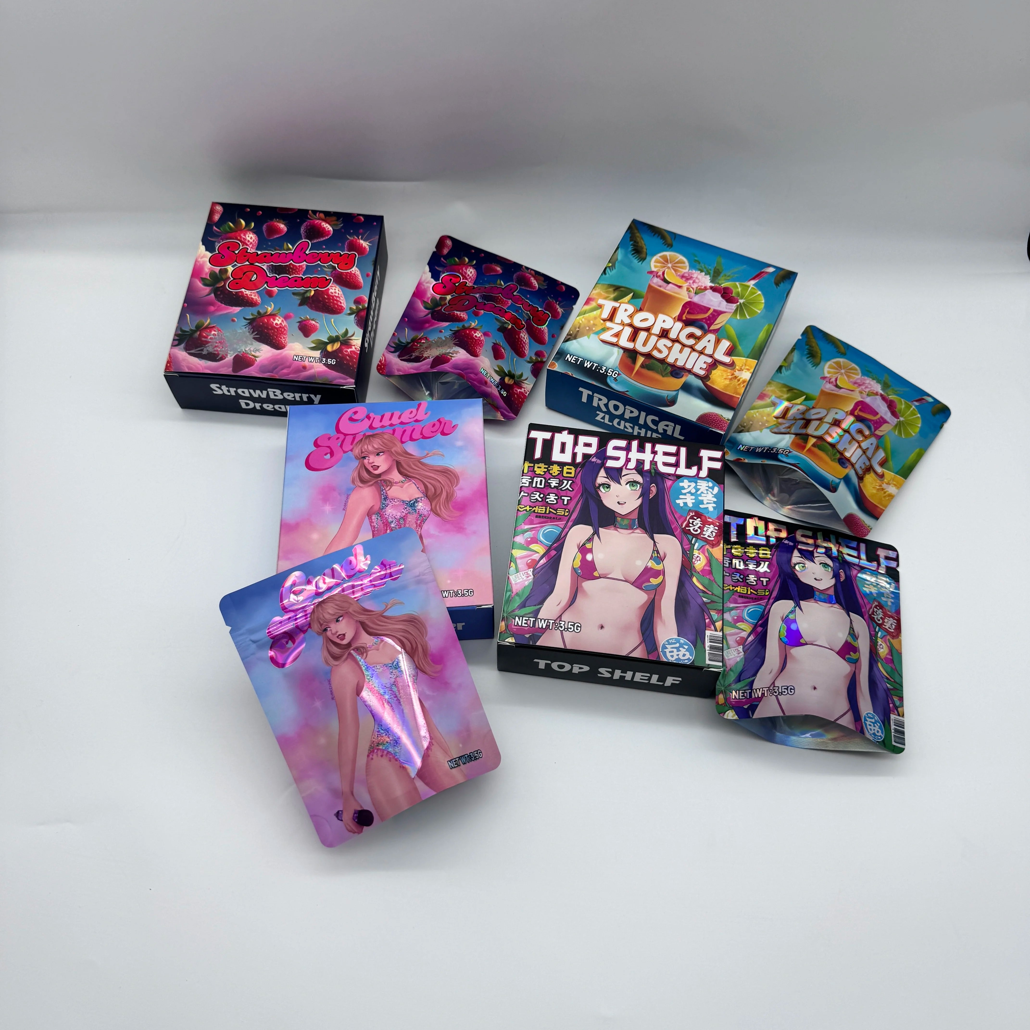 3.5g Hologram Edible Mylar Bag With Box Customized Printed Cardboard Box for Zipper Bags Retail Box for Mylar Bags