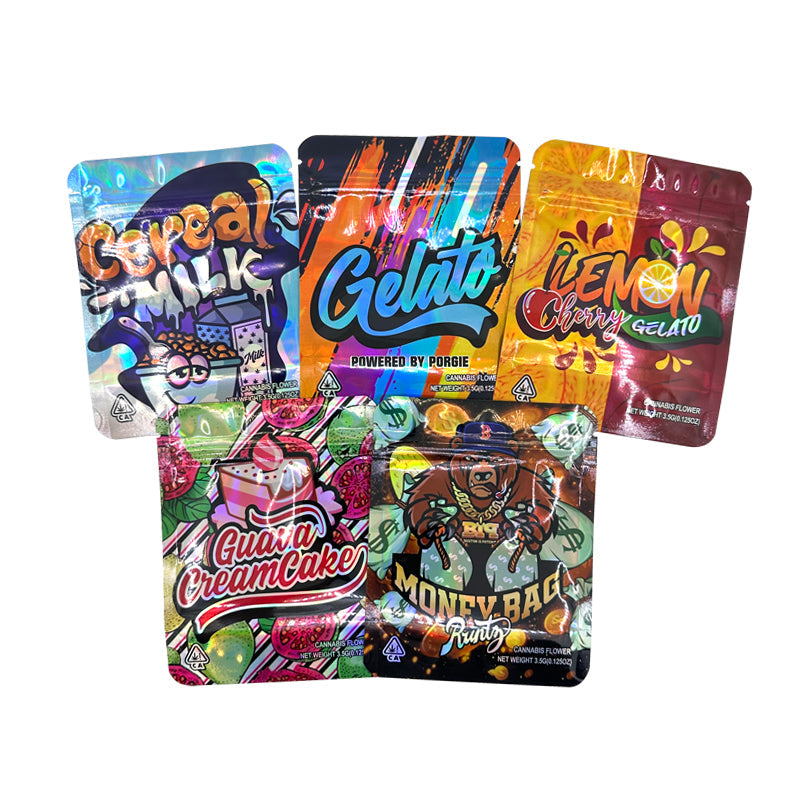 3.5g Mylar Bags Smell proof Ziplock Bags Laser Hologram CBD small Pouch 3.5g 100 pcs Customized your logo