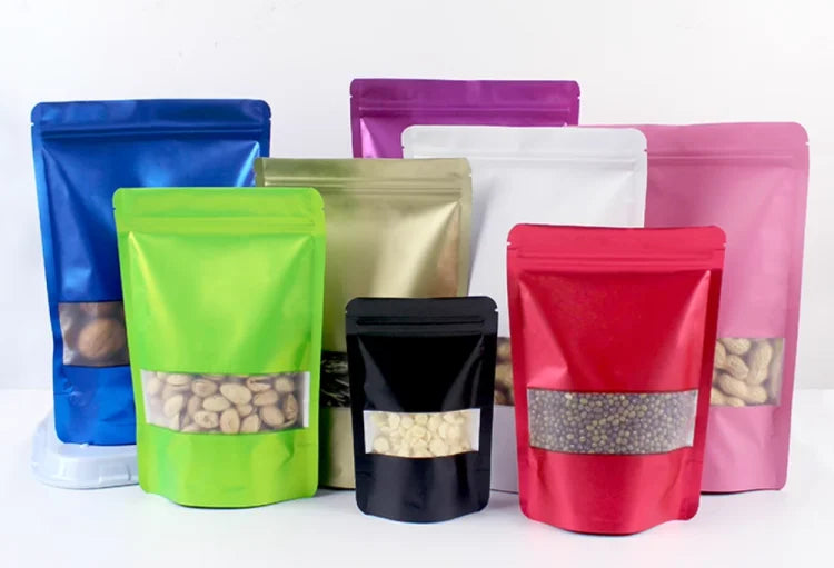 50PCS Stand-up Matte Aluminum Foil Frosted Window Ziplock Bag DIY Matcha Coffee Powder Snack Sugar Beans Pet Food Pack Pouches