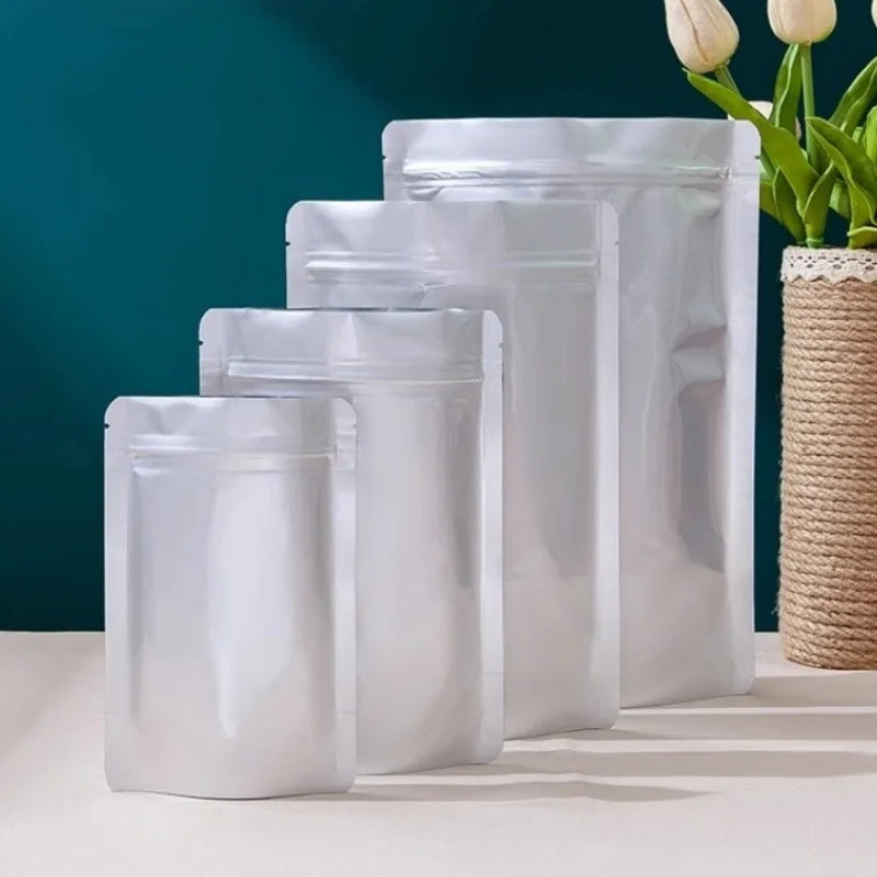StoBag 50pcs Aluminum Foil Food Packaging Bags Thick Stand Up Self-sealing Storage for Candy Tea Nuts Reusable Gift Pouches