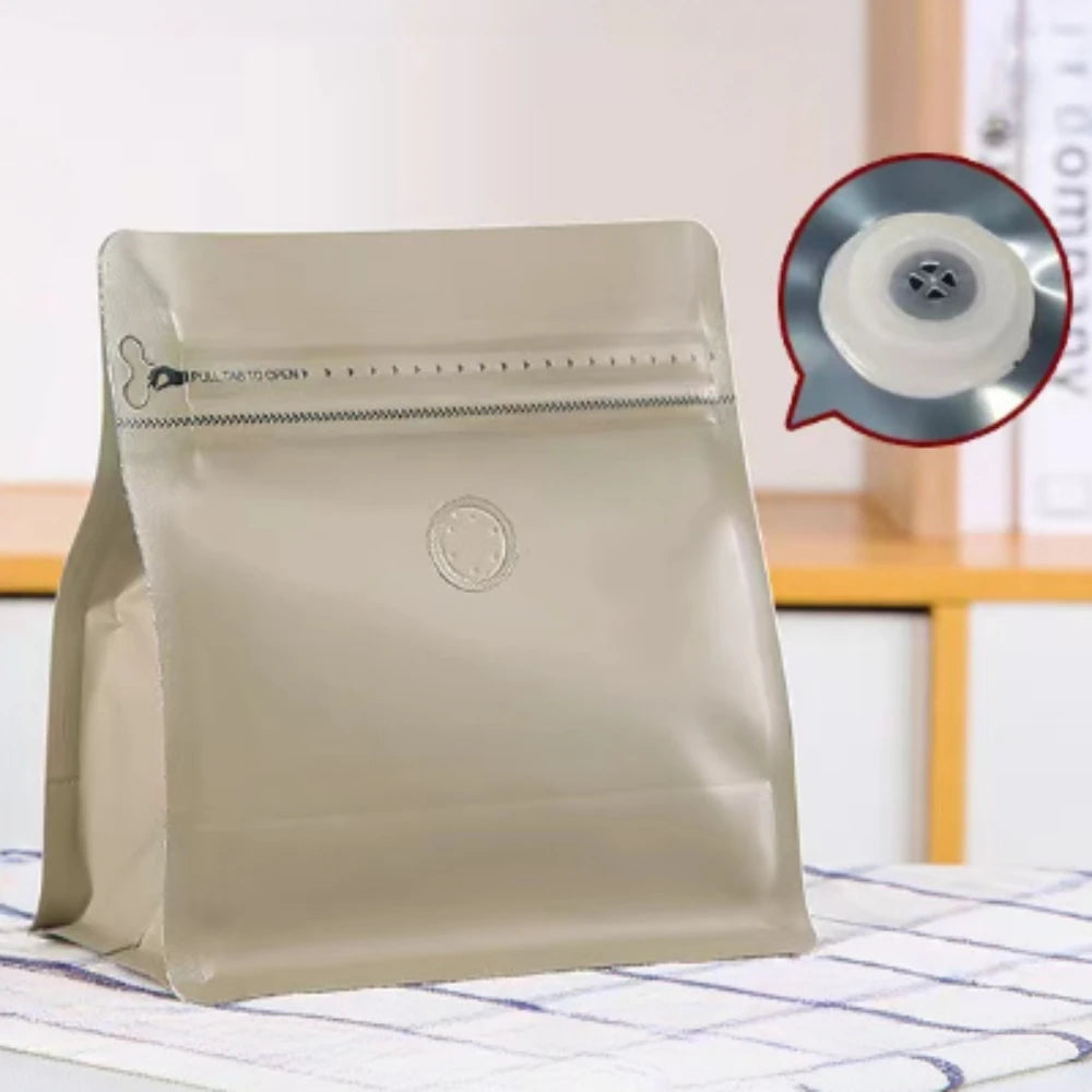 50pcs Heat Sealable Matt Mylar Aluminum Foil Pouches Flat Bottom Ziplock Tea Ground Coffee Valve Packaging Bag 150g 250g 500g