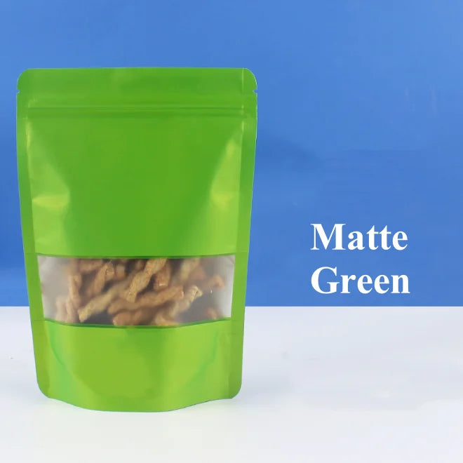 50PCS Stand-up Matte Aluminum Foil Frosted Window Ziplock Bag DIY Matcha Coffee Powder Snack Sugar Beans Pet Food Pack Pouches