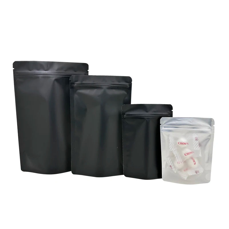 20-100 PCS Black Matte Color Zipper Bag Smell Proof Pouch One Side Clear Mylar Bag