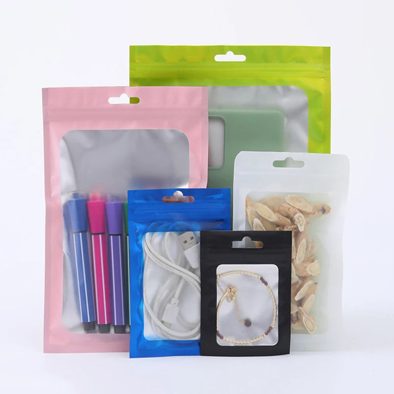 100Pcs Matte Zip Lock Plastic Bags Aluminum Foil Hologram Mylar Food Pouch Small Packing Bag Gift Bag Reclosable Storage Pouches