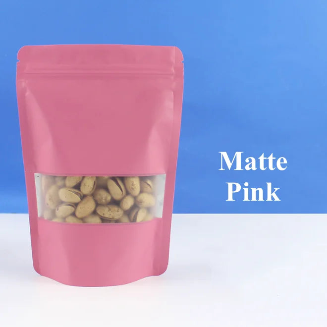 50PCS Stand-up Matte Aluminum Foil Frosted Window Ziplock Bag DIY Matcha Coffee Powder Snack Sugar Beans Pet Food Pack Pouches