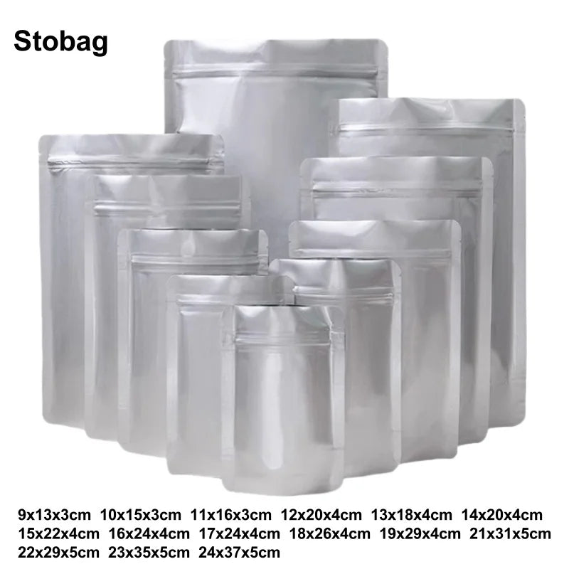 StoBag 50pcs Aluminum Foil Food Packaging Bags Thick Stand Up Self-sealing Storage for Candy Tea Nuts Reusable Gift Pouches