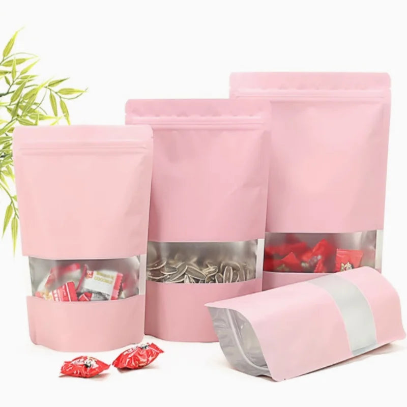 50PCS Stand-up Matte Aluminum Foil Frosted Window Ziplock Bag DIY Matcha Coffee Powder Snack Sugar Beans Pet Food Pack Pouches