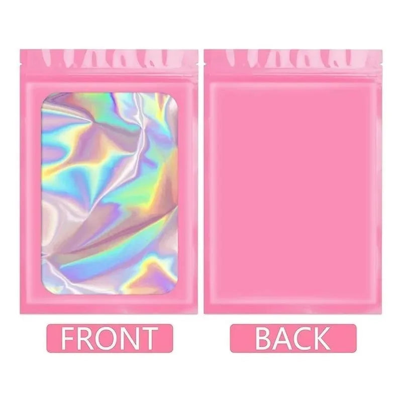 50Pcs Smell Proof Mylar Bags Resealable Odor Proof Bags Earrings Ring Jewelry Phone Case Cosmetic Storage Holographic Packaging