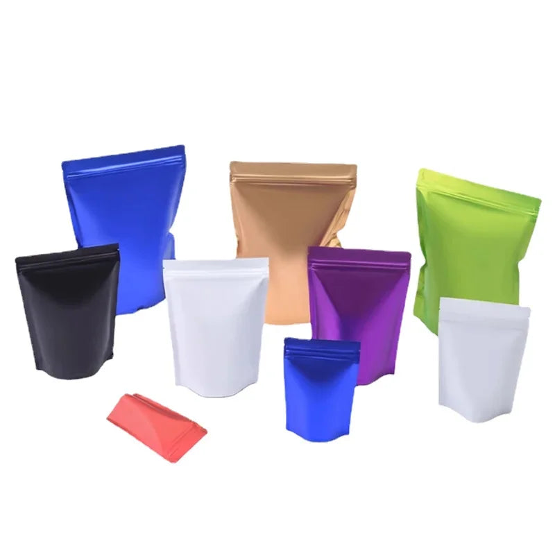 100pcs Heat Resistance Plastic Sealable Aluminum Foil Stand Up Food Goods Custom Tea Packaging Closure Mylar Storage Bags
