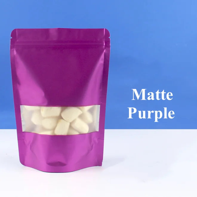 50PCS Stand-up Matte Aluminum Foil Frosted Window Ziplock Bag DIY Matcha Coffee Powder Snack Sugar Beans Pet Food Pack Pouches