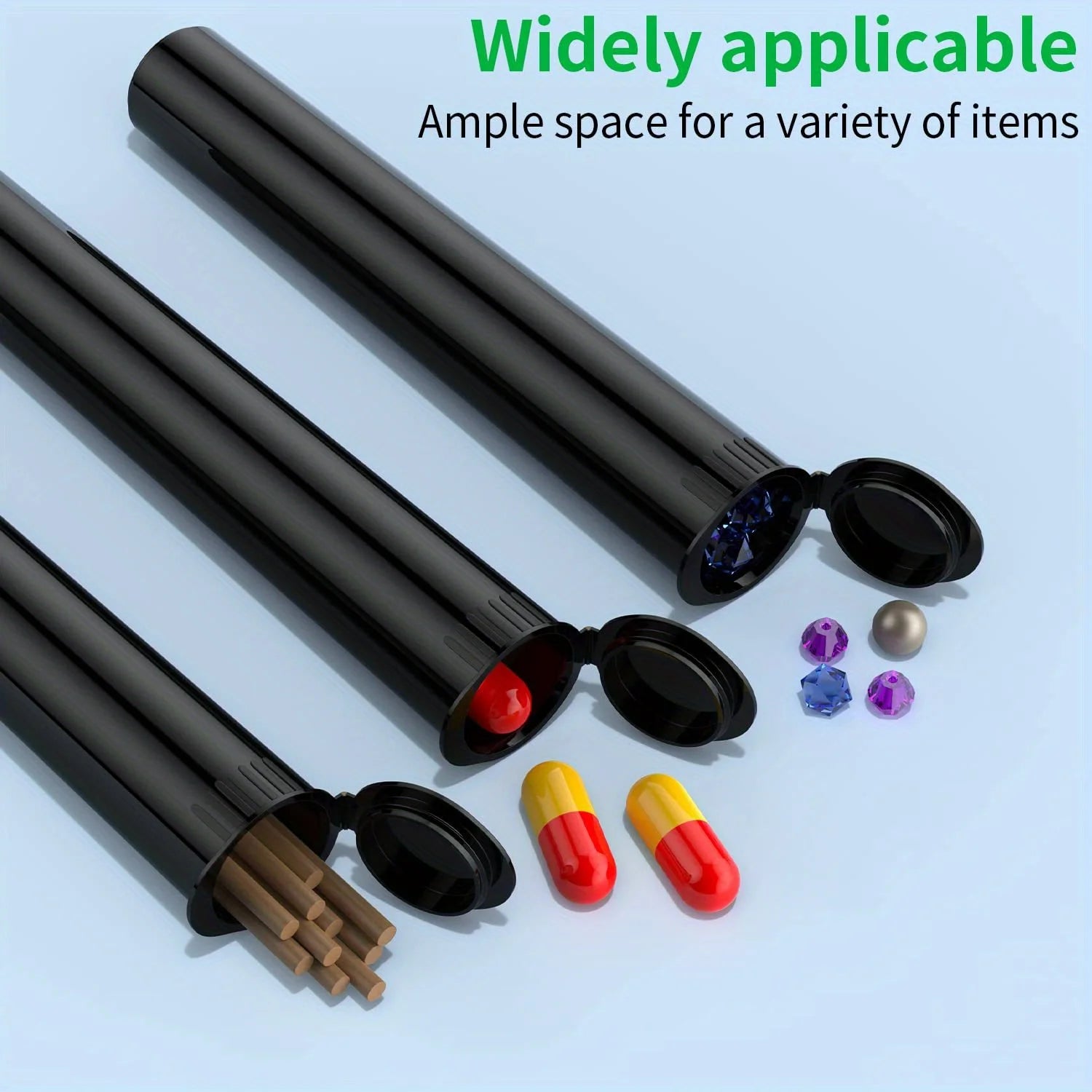 50 Pack Black King-Size Plastic Tube with Squeeze Pop Top Caps Child Resistant Storage Tube Holder Waterproof