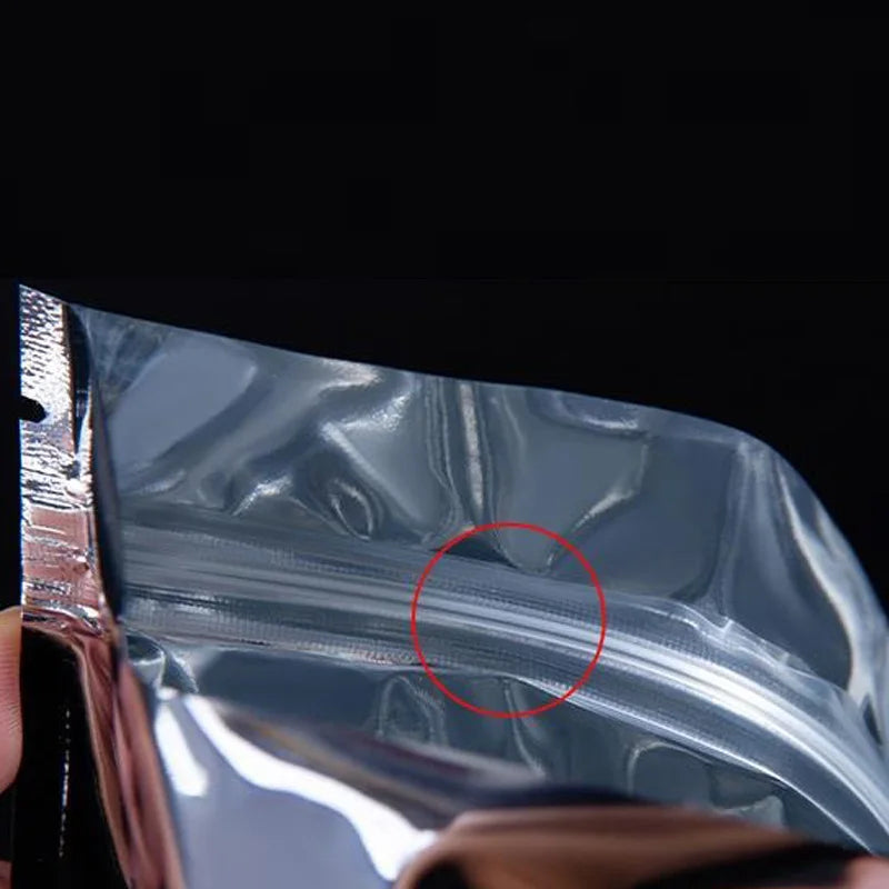 1000Pcs Aluminum Foil Ziplock Bags Food Grade / Silver Aluminized Mylar Self Sealing Pouch T-shirt Package Bag Zipper Reopenable