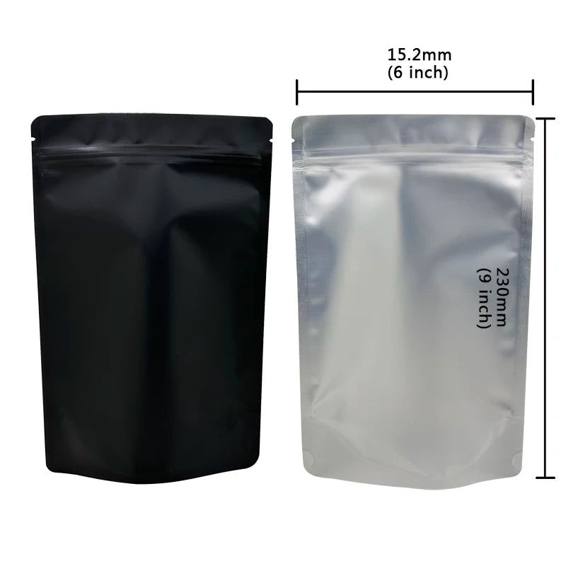 20-100 PCS Black Matte Color Zipper Bag Smell Proof Pouch One Side Clear Mylar Bag